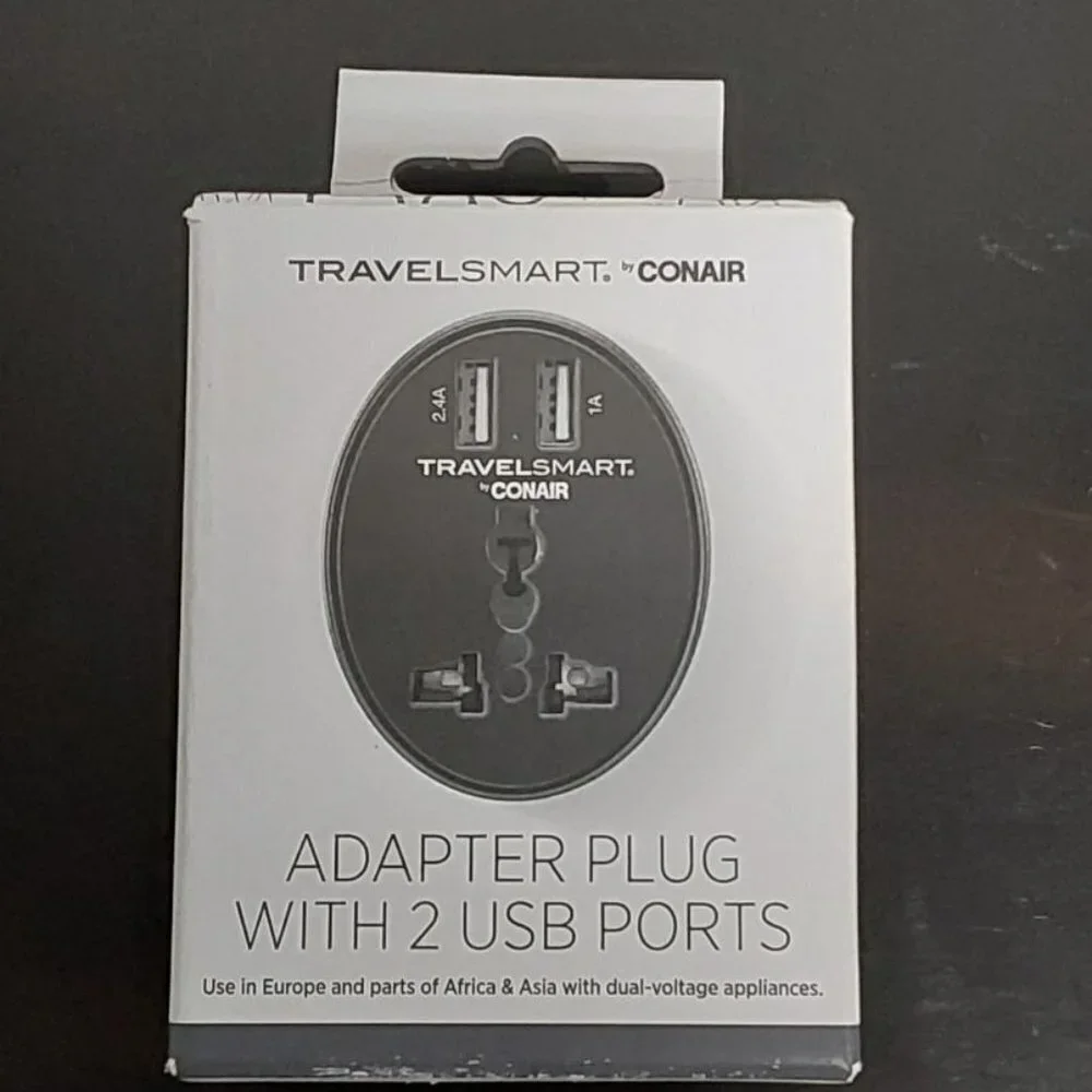 Travel Smart by Conair EU Adapter Plug with Outlet and 2 USB Ports